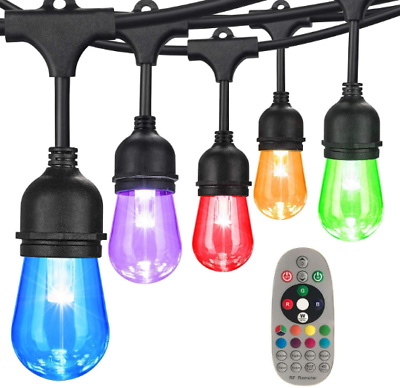 #ad 48ft Outdoor String Light with 15 Color Changing Bulbs For Patio Garden Party $64.99