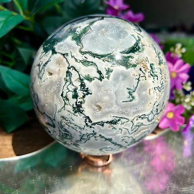 #ad 2195g Reiki Natural Amazing Moss Agate Quartz Crystal Sphere Display Healing $175.00