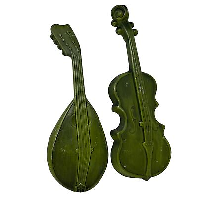 #ad Vintage Mid Century Royal Cast Aluminum Green Violin amp; Fiddle Wall Décor Set $19.98