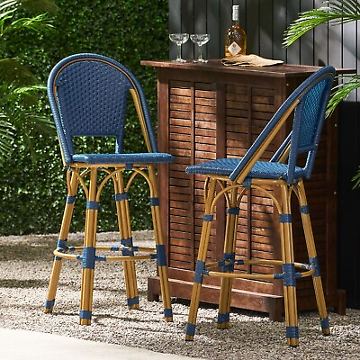 #ad Cotterell Outdoor French Wicker and Aluminum 29.5 Inch Barstools Set of 2 $371.52