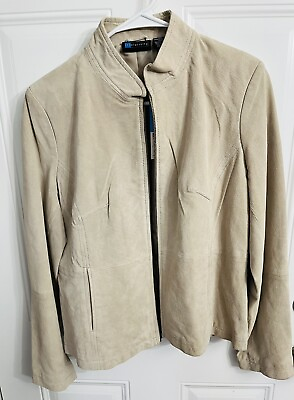 #ad Relativity Women’s Large Genuine Washable Leather Beige Jacket NEW with Tags $41.85