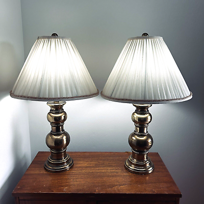 #ad Pair Of Two Stiffel Brass Lamps Vintage with Original Pleated Shades $249.00