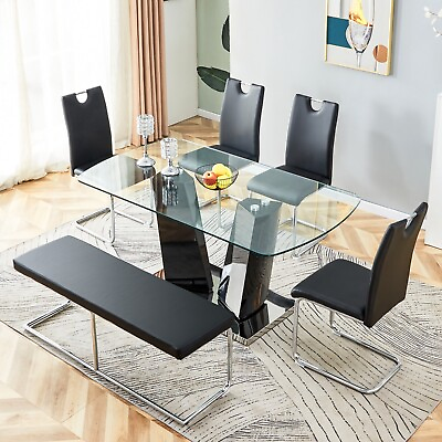 #ad 6Pcs Modern Glass Dining Table SetDinette for Kitchen Tempered Glass Tabletop $839.00