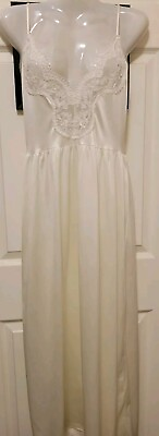 #ad Victoria#x27;s Secret Nightgown Gold Label Ivory Full Length Y2K 90#x27;s Lace Chiffon $25.20