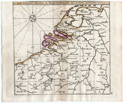 #ad Rare Antique Map B 17 PROVINCES NETHERLANDS BELGIUM Sanson Mortier 1701 $97.50