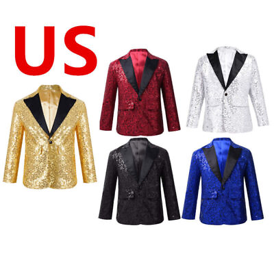 #ad US Boys Blazer Jacket One Button Wedding Banquet Suit Coat Performance Costume $26.31