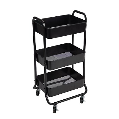 #ad 3 Tier Metal Utility Cart Rich Black Laundry Baskets Adult and Child $22.40