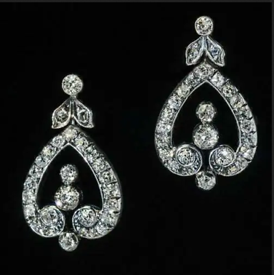 #ad Retro Vintage Style Estate Earrings 14K White Gold 2Ct Simulated Diamond $295.65