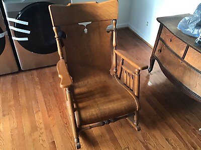 #ad Antique Oak Rocker Rocking Chair With One Piece Seat Curved Back $200.00