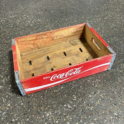 #ad Vintage Cola Coca Wooden Red quot;Enjoy Coca Colaquot; Wooden Crate 24 Bottle Holder $49.99