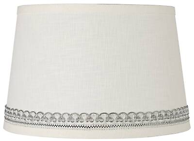 #ad White Linen Small Lamp Shade with Silver Looped Trim 10quot; Top x 12quot; Bottom x 8quot;H $44.99