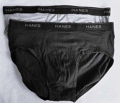 #ad Hanes Tagless Briefs Bikini Mens Underwear Size 3X 48 50 Choose Black or Gray $5.99