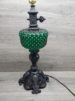 #ad Vtg Emerald Green Hobnail Electric Antique Lamp $125.00
