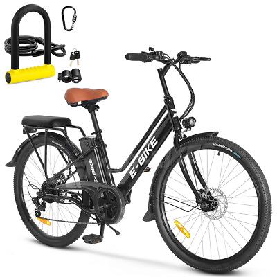 #ad 500W 26#x27;#x27; Electric Bicycle 7 Speed Fat Tire Snow Beach City E bike Black 36V $461.99