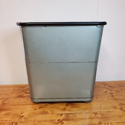 #ad Vintage Industrial Trashcan Waste Basket rectangle Ocean Green Office HEAVY $69.99