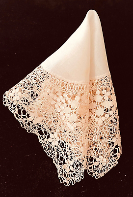#ad Antique Silk Wedding Hanky Handkerchief with Handmade Silk Lace ZZ068 $50.00
