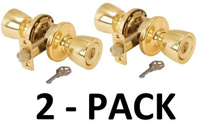 #ad Kwikset Abbey Polished Brass Entry Door Knob SmartKey 97402 779 2 PACK $35.99