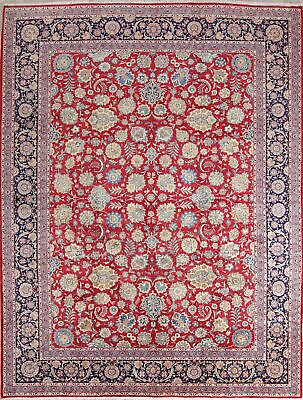 #ad Vintage Floral Red Navy Blue Handmade Traditional Kashaan Area Rug 10x13 Carpet $4147.00