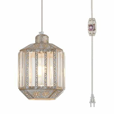 #ad Hanging Lamps Crystal White Swag Lamp Rustic Pendant Light Plug In 16.4 Ft Cord $53.30