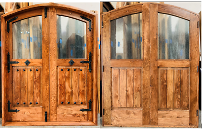 #ad Rustic door solid reclaimed lumber Doug Fir Double arched door hardware Glass $3850.00