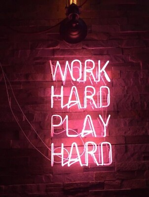 #ad 24quot; Work Hard Play Hard Acrylic Dimmable Neon Sign Lamp Light Handmade Beer L $269.79