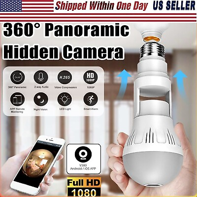 #ad HD 1080P Light Bulb Camera Wi Fi Security 360° Panoramic Cam Motion Detection $37.99