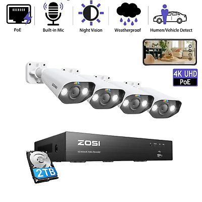 #ad ZOSI 8CH NVR 4K 8MP PoE IP security camera System With 2TB NVR AI Detection IP66 $289.99