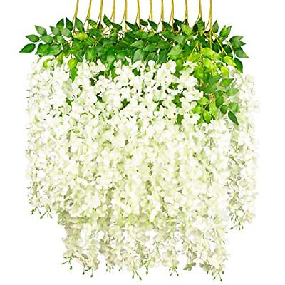 #ad 12 Pack 45 inch 3.7ft Wisteria Hanging Artificial Flowers Fake Bushy Silk V... $31.36