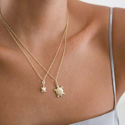#ad 14K Yellow Gold Sea Turtle Pendant Animal Charm Necklace $299.68