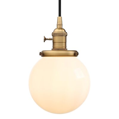 #ad Milk White Globe Pendant Light with Switch Vintage Pendant Lighting Lamp wit... $72.19