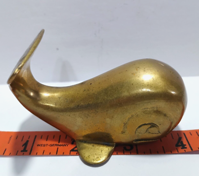 #ad Vintage Brass Whale Figurine Paper Weight Ocean Beach Nautical Fish Decor $12.95
