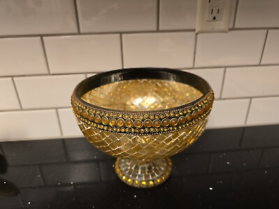 #ad Handmade Clear Mosaic Gold Glass Tile Bowl 7.75 x 8.75quot; One Of A Kind OOAC $19.99