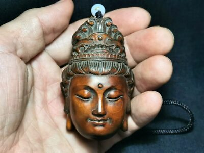 #ad Japanese boxwood hand carved Avalokitesvara head statue netsuke collectable gift $21.84