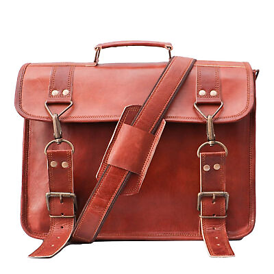 #ad 19quot; Vintage Men#x27;s Genuine Treated Leather Messenger Laptop Brown Shoulder Bag $52.59
