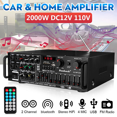 #ad 2000W 2 Channel bluetooth Amplifier HiFi Home LED FM USB Stereo Audio Amplifie $82.19