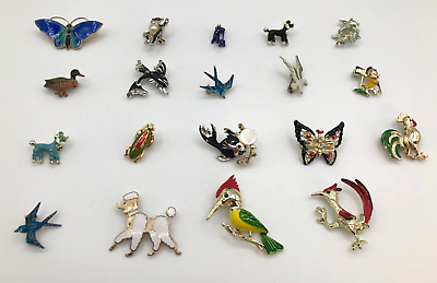#ad Lot of 19 Vintage Animal Insect Themed Brooches Pins ENAMEL RESELL #505 $36.99