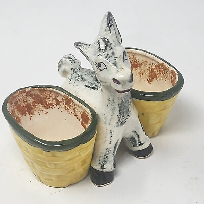 #ad Vintage Ceramic Donkey 2 Pannier Baskets Toothpick Holder Cocktail Sticks Fiesta $18.00