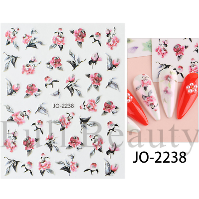#ad 3D Nail Art Stickers Decor Glitter Flower Leaf Nail Decals Self Adhesive NS49 $2.79