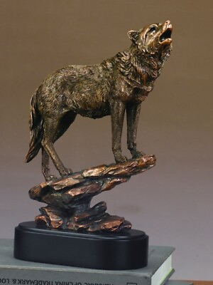 #ad Wilderness Howling Wolf On a Rock Sculpture Great Detail Brass Art Bronze $109.95