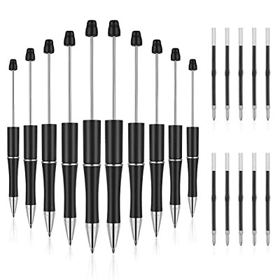 #ad 10 Pcs Plastic Beadable Pen Bead Ballpoint Pen with 10 Refills Assorted Bead... $13.13