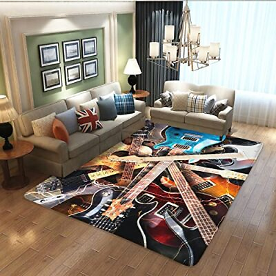 #ad Electric Guitar Rug Musical Instrument Guitar Pattern Area Rugs Fashion Moder... $45.45