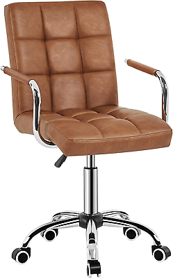 #ad PU Leather Office Desk Chair Mid Back Height Adjustable Chair Comfortable Comput $138.09