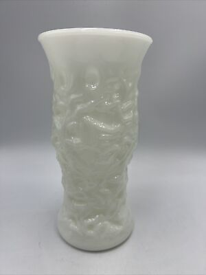#ad Old Vintage E.O Brody Opaque Milk White Glass Vase w Textured Finish Pattern MCM $17.99