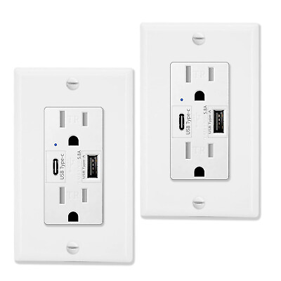 #ad 5.8A USB Type C Wall Receptacle 2 Standard Outlets Tamper Resistant UL Listed ×2 $39.94