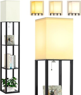 #ad Modern Square Floor Lamp Standing Lamp W Shelves Display Living Room Bedroom US $34.99