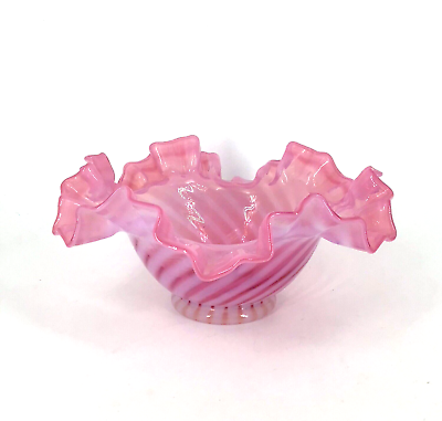 #ad Fenton Cranberry Opalescent Optic Swirl Ruffle Art Glass Bowl $24.00