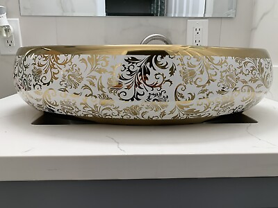 #ad Bathroom vessel sink above counter ceramic porcelain wash basin Bowl Golden $169.74