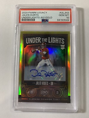 #ad JALEN HURTS 2020 Panini Legacy PSA 10 AUTO 10 Under the Lights Rookie Gold $425.00