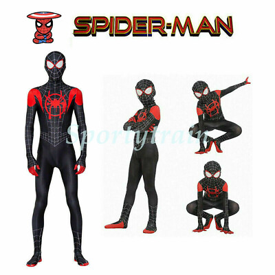 #ad 2023 US Spider Man Miles Morales Cosplay Costume Adult Kids Spandex Bodysuits $21.84