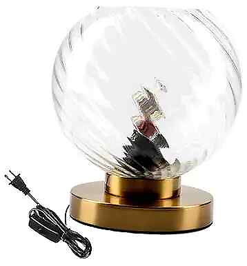 #ad Glass Globe Table Lamp Gold Nightstand Desk Lamp with Ribbed Glass Shade Clear $79.14